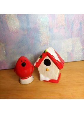 Ceramic Red Bird with Birdhouse Salt and Pepper Shakers